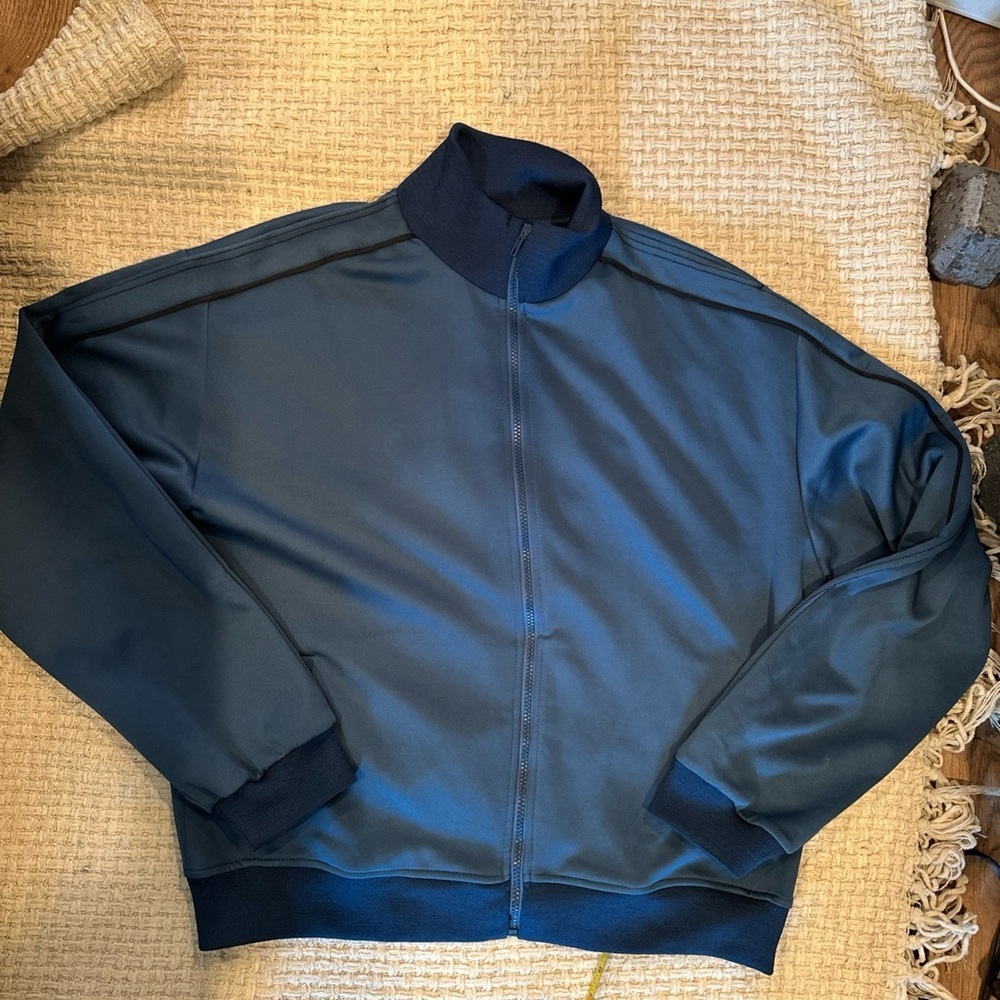 ZARA MENS BASIC JACKET LARGE NAVY BLUE FULL ZIPPER 2 POCKETS TURTLENECK